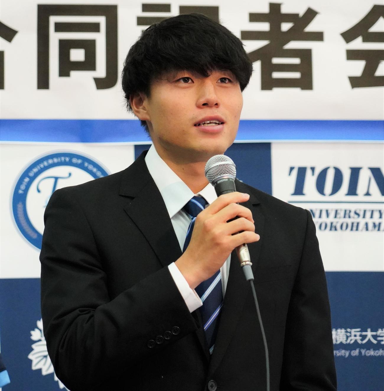 川崎フロンターレ内定の桐蔭横浜大MF山内日向汰（撮影・佐藤成）