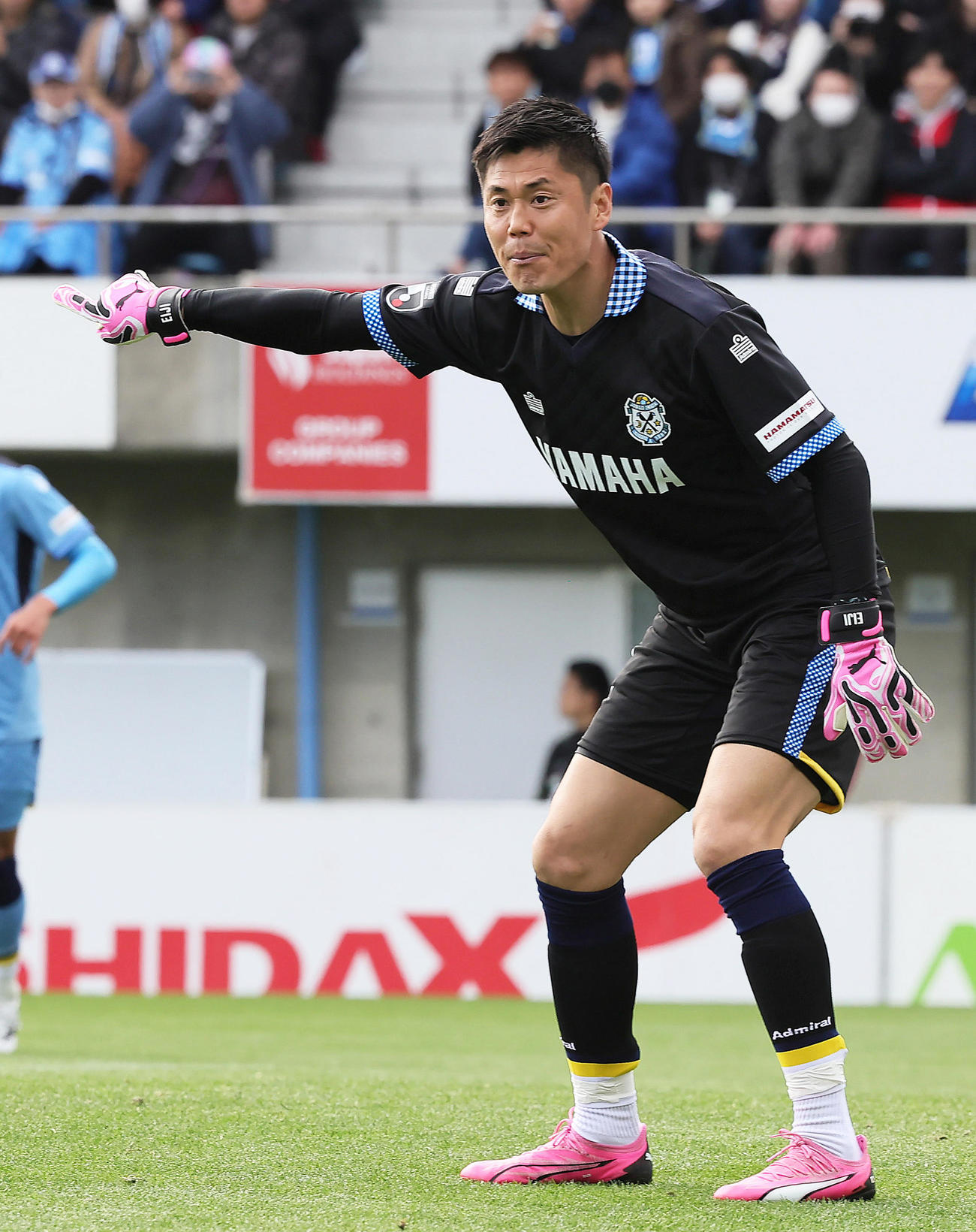 磐田対神戸　後半、指示を出す磐田GK川島（撮影・足立雅史）