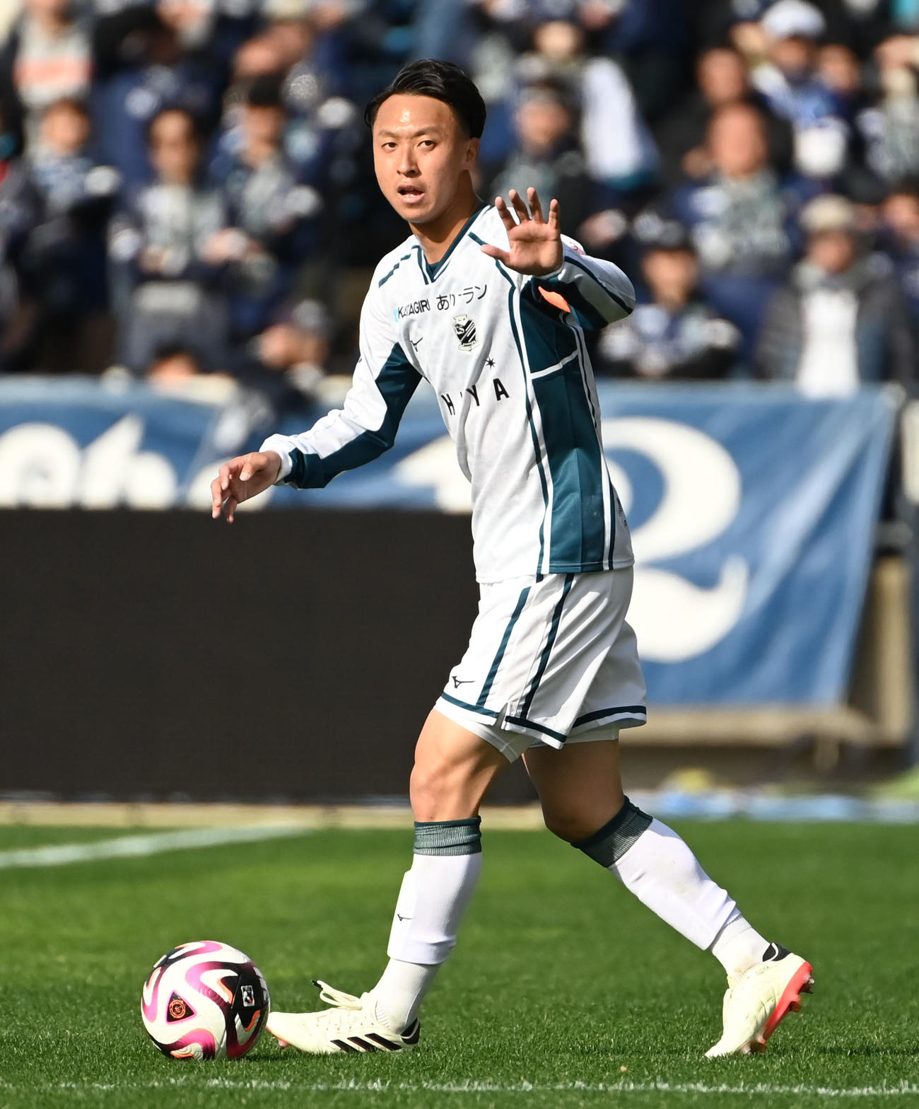 福岡対札幌　後半、選手らに声をかける札幌・荒野（撮影・石井愛子）