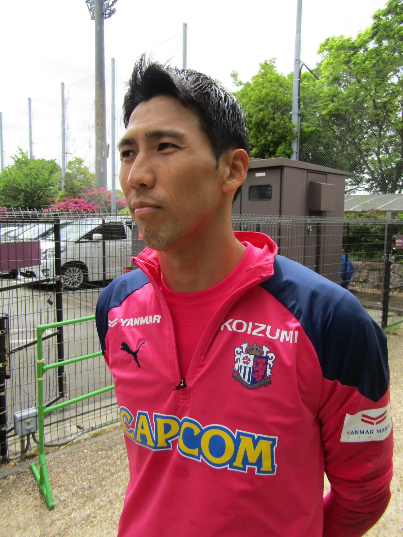 取材に応じるC大阪キム・ジンヒョン