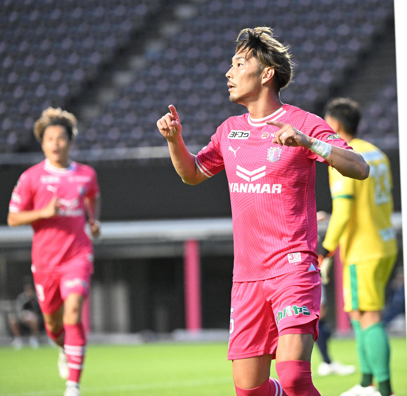C大阪対ジェイリースFC　前半、ク先制ゴールを決め喜ぶC大阪渡辺りょう（撮影・和賀正仁）