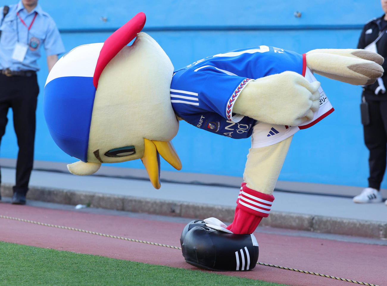 横浜対広島　ピッチに一礼するマリノスケ（撮影・野上伸悟）