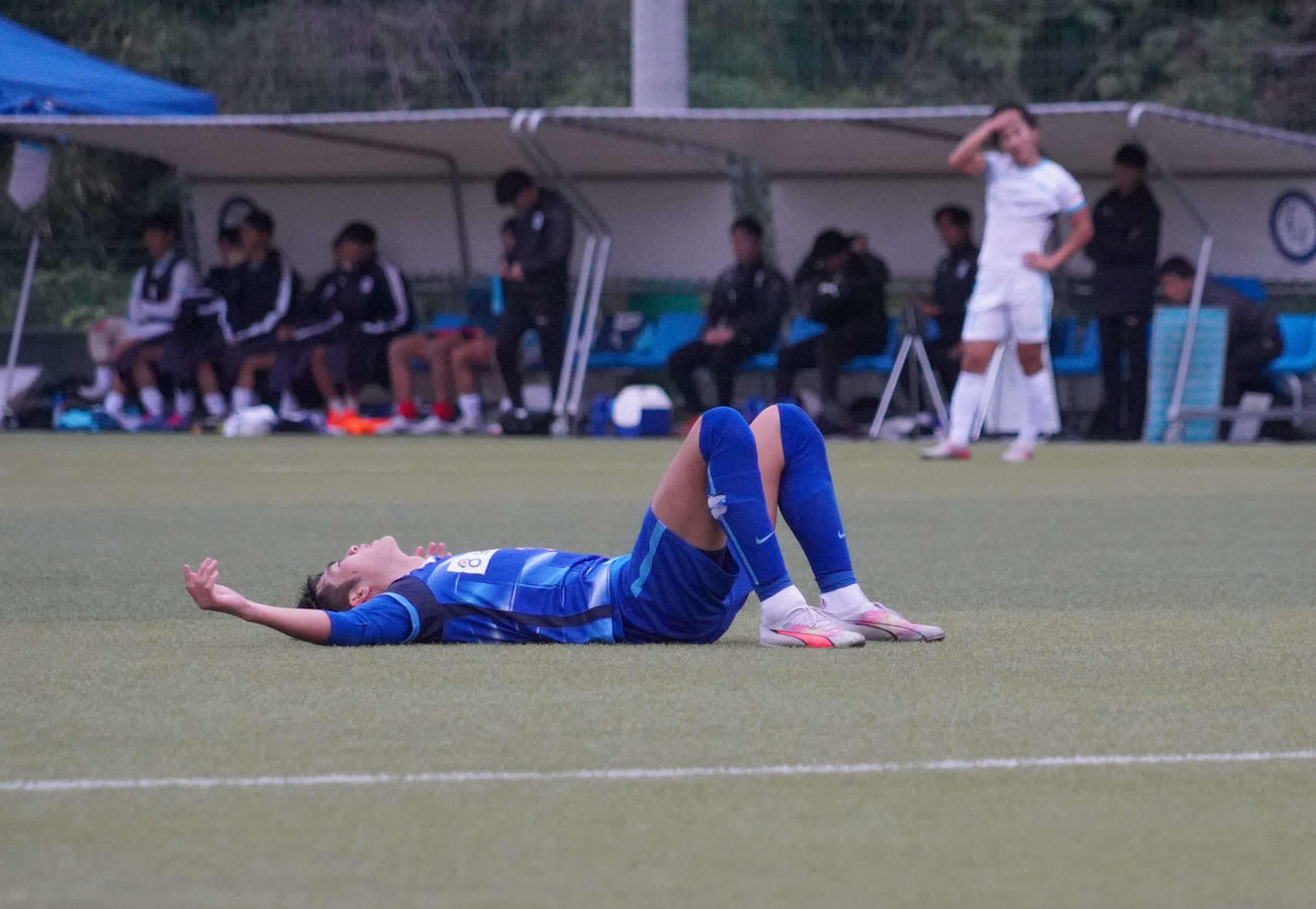 JR東日本カップ2024　第98回関東大学サッカーリーグ戦1部の桐蔭横浜大－筑波大戦で決勝点を決めた桐蔭横浜大FW渡辺啓吾（撮影・佐藤成）