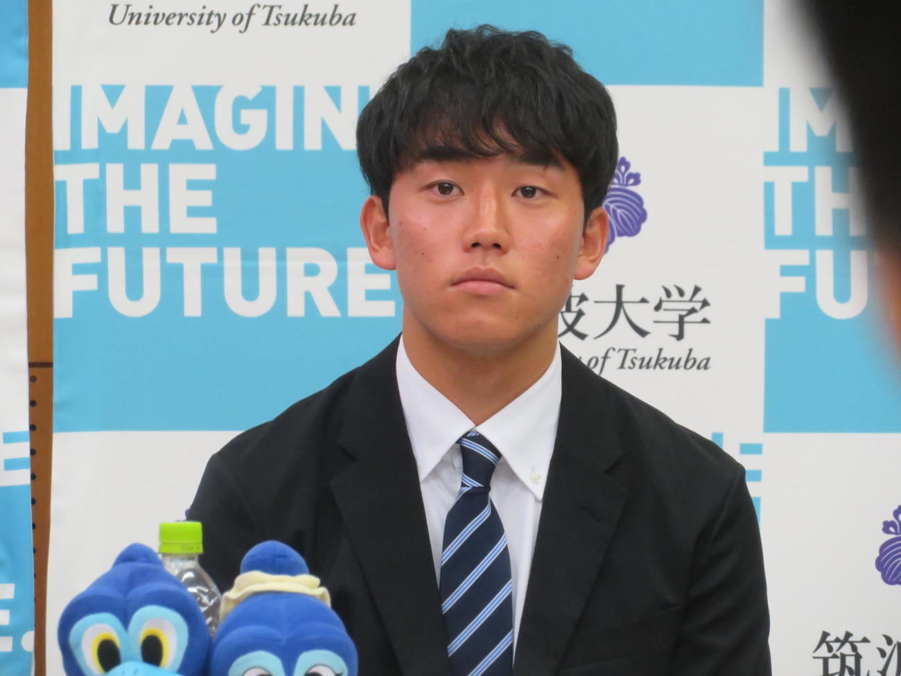 筑波大学蹴球部プロ内定者会見に出席したジュビロ磐田内定の角昂志郎（撮影・佐藤成）