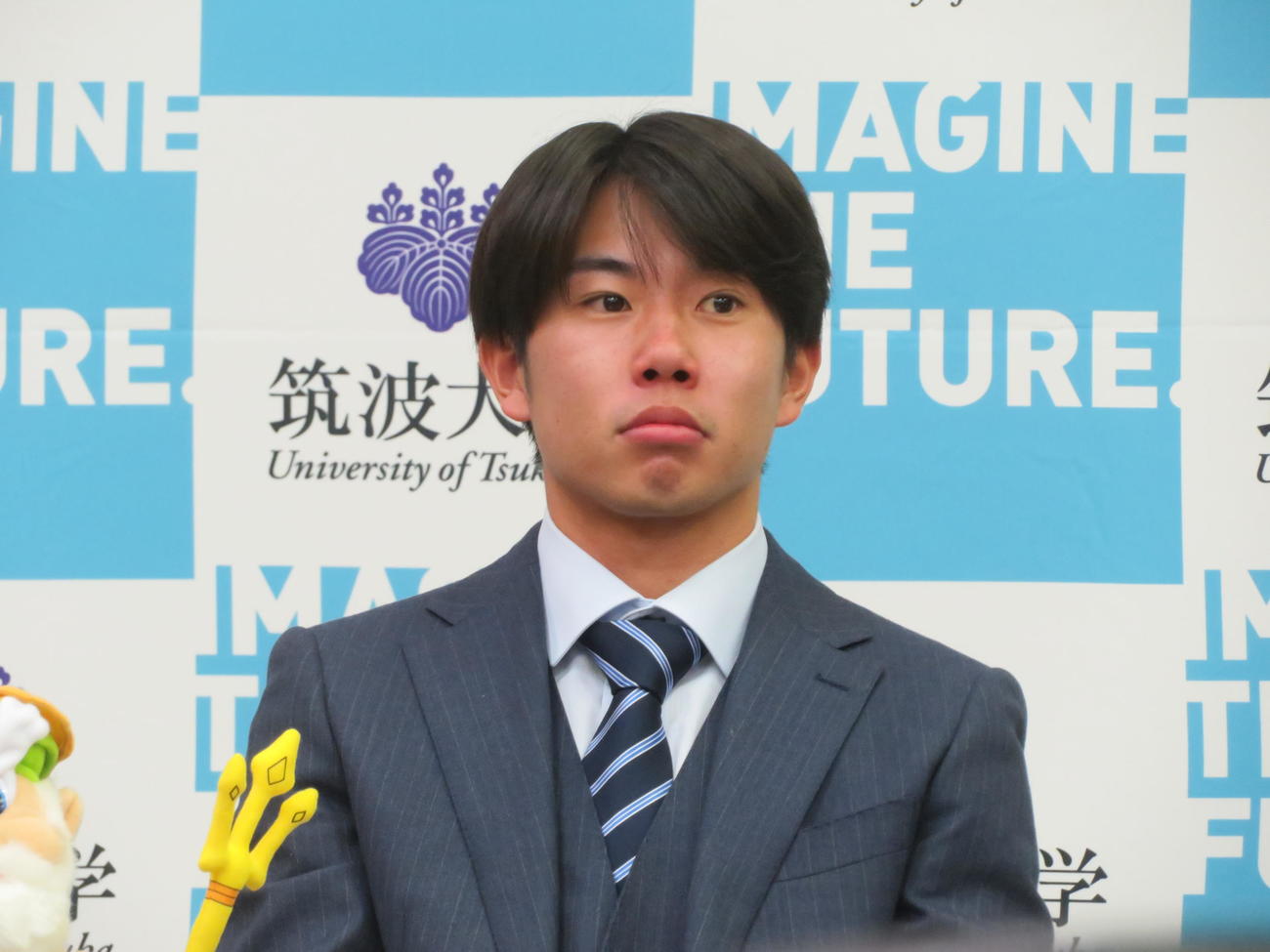 筑波大学蹴球部プロ内定者会見に出席した湘南ベルマーレ内定の田村蒼生（撮影・佐藤成）