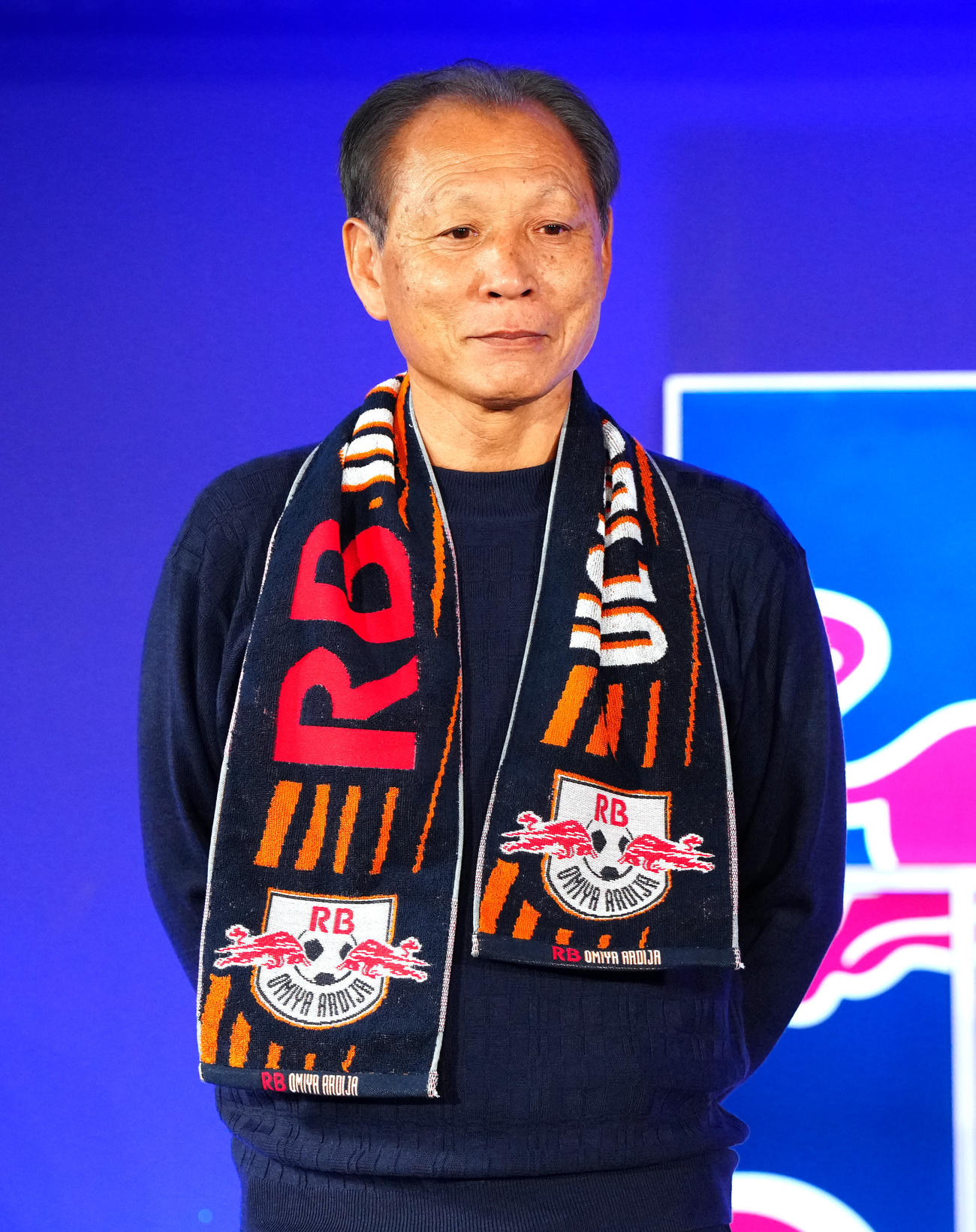 RB大宮キックオフイベントに臨む原社長（撮影・江口和貴）