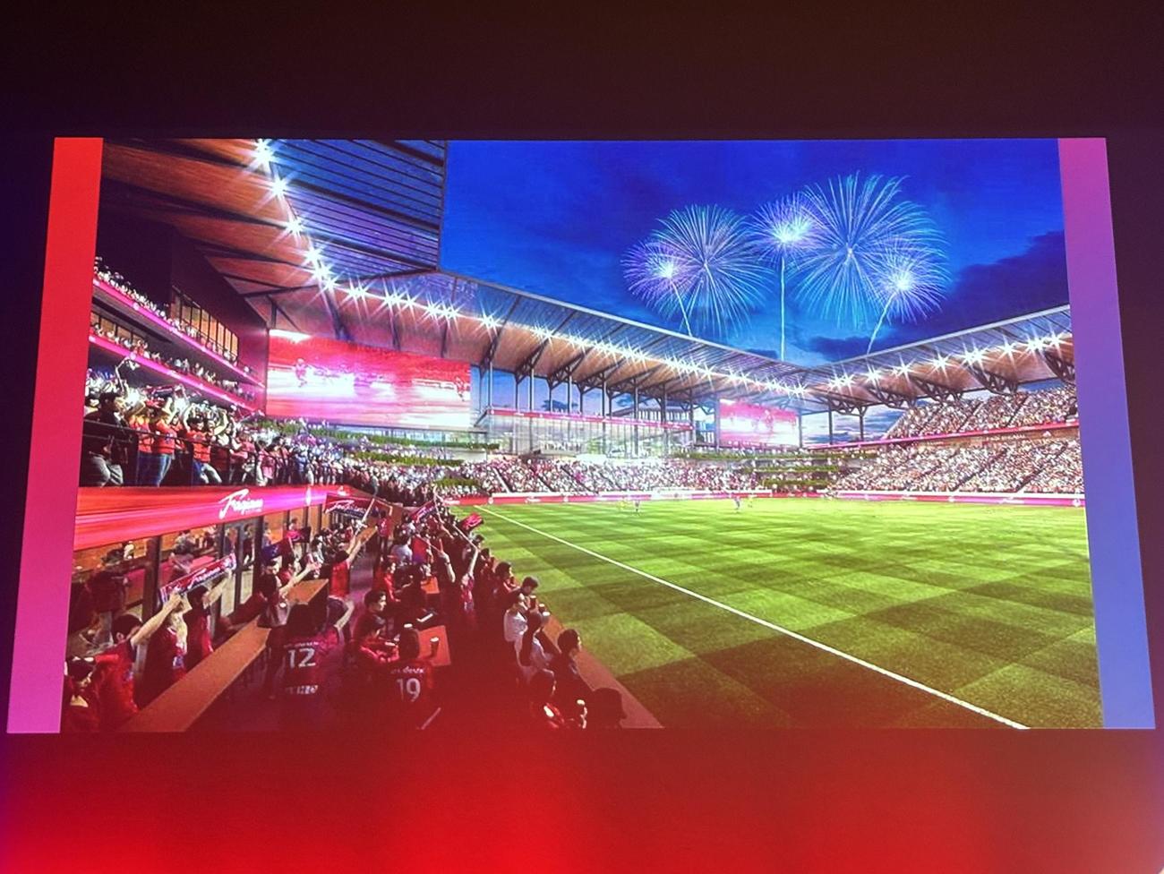 新体制発表会見でお披露目された2021年当時の新スタジアムイメージ画像