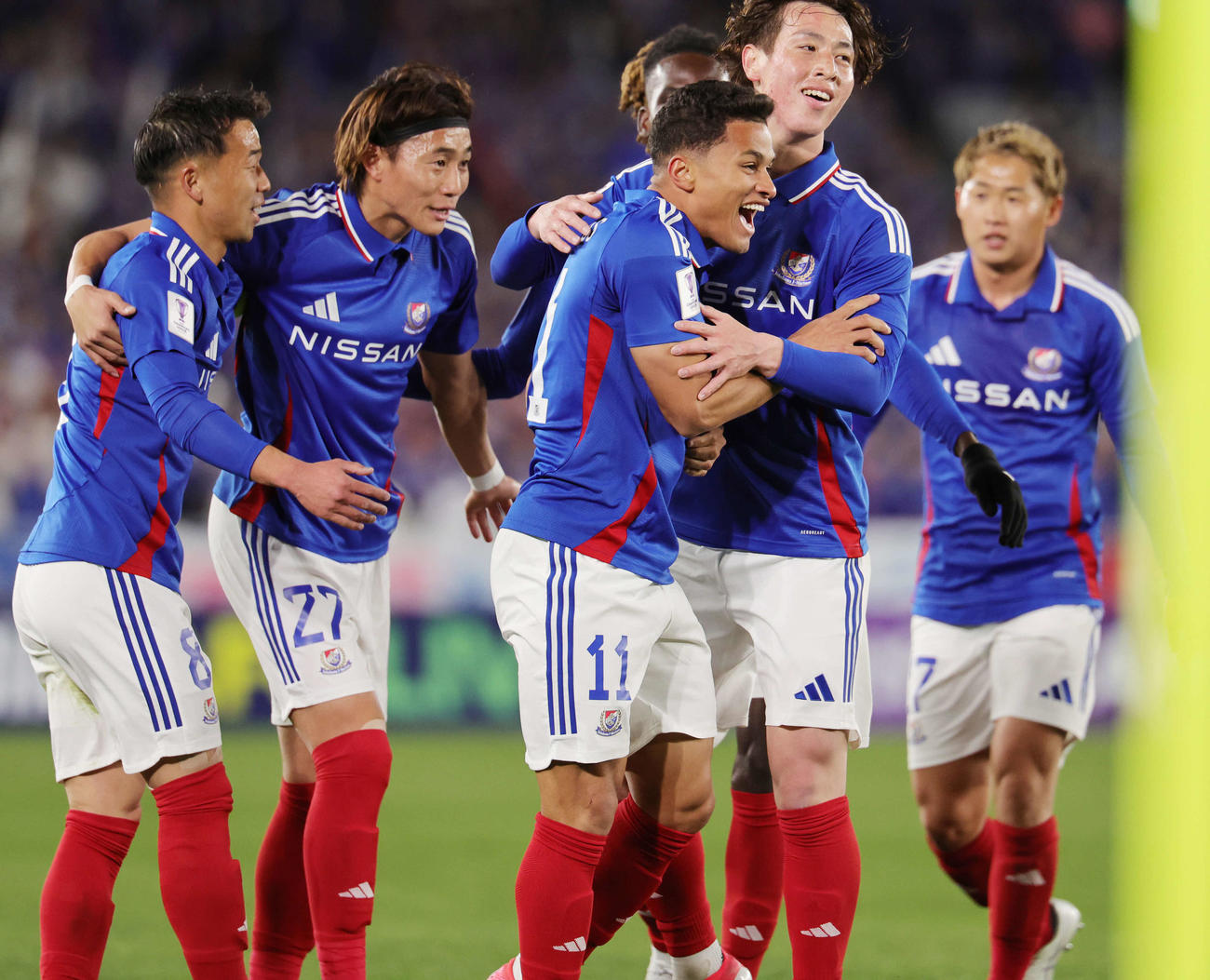 横浜対上海申花　前半、先制ゴールを決め喜ぶ横浜ヤン・マテウス（撮影・野上伸悟）