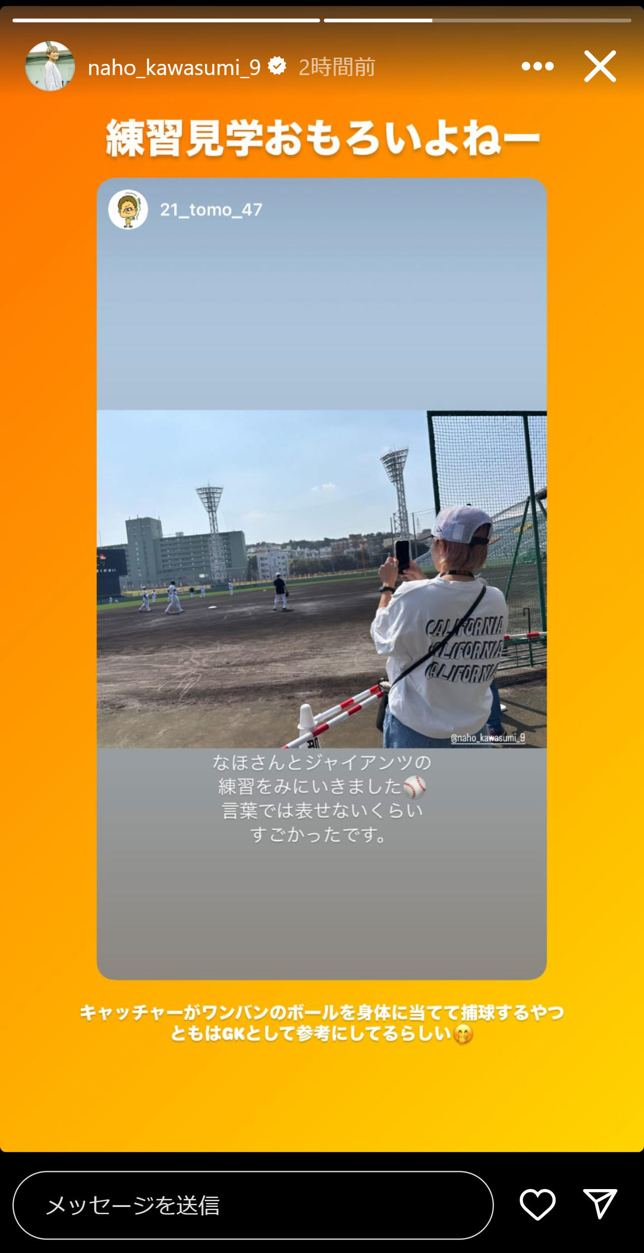 川澄奈穂美のインスタグラムから