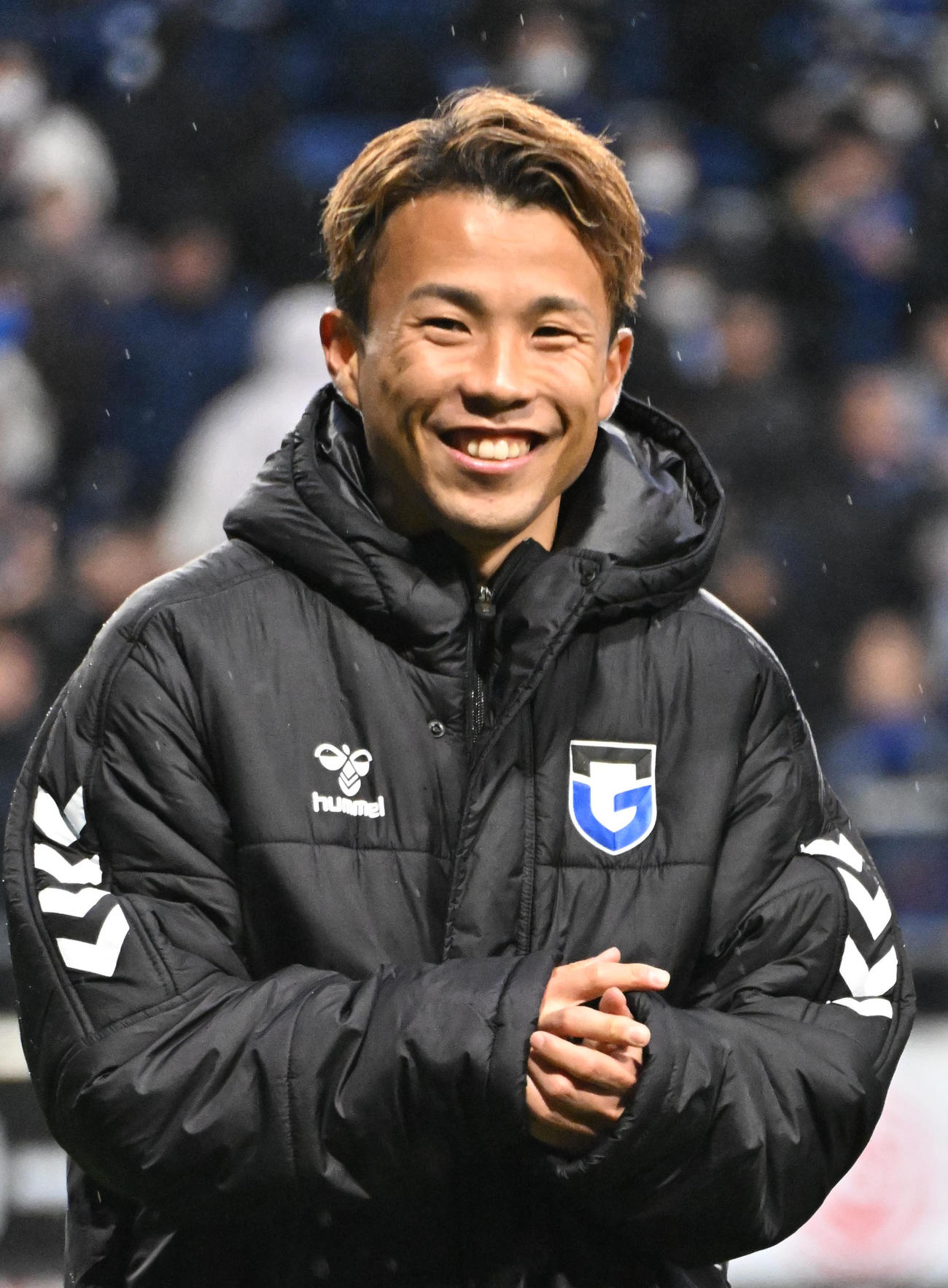 G大阪対清水　試合終了後に笑顔見せる山下（撮影・石井愛子）