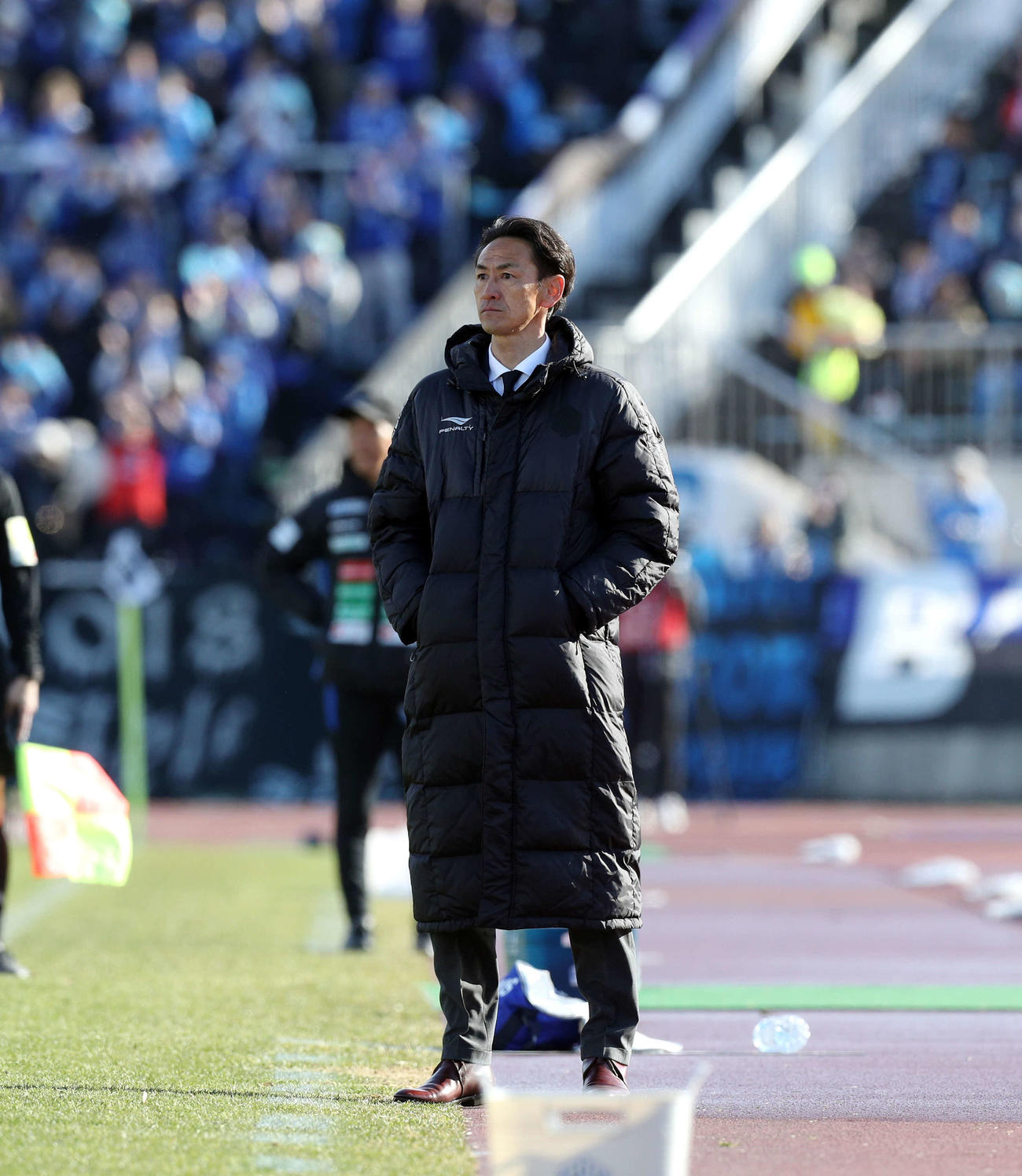 山形対秋田　今季初勝利を挙げた山形の渡辺監督（撮影・木村有優）