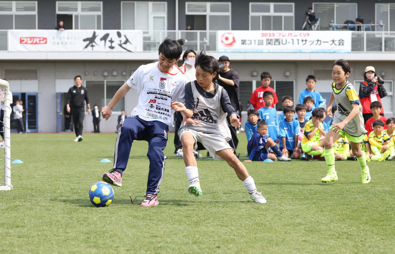 フジパンCUPサッカー教室でミニゲームに参加する子供たち（撮影・白石智彦）