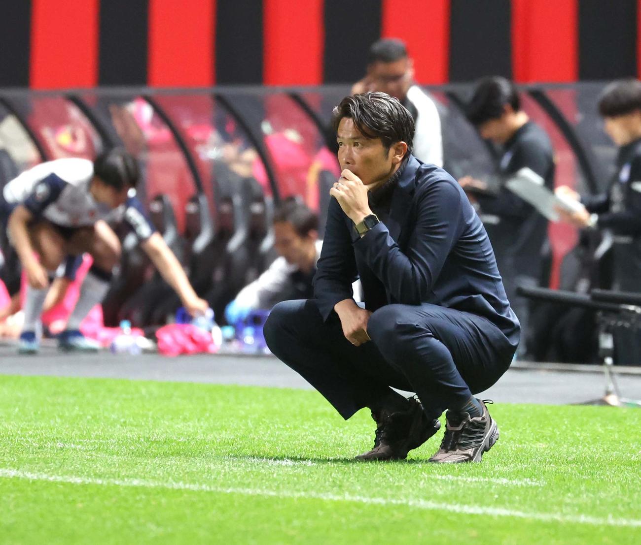 札幌対甲府　試合を見つめる札幌岩政監督（撮影・黒川智章）