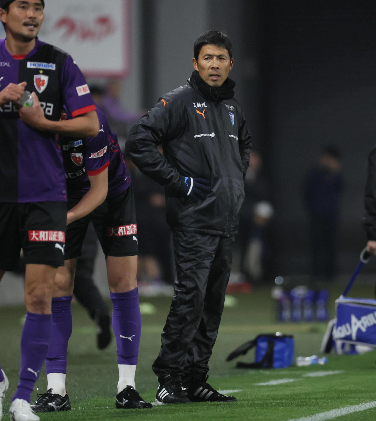 京都対横浜FC　戦況を見つめる横浜FC四方田修平監督（撮影・宮崎幸一）