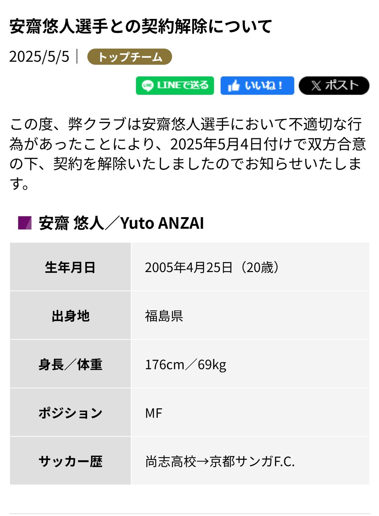 京都サンガの公式サイトから