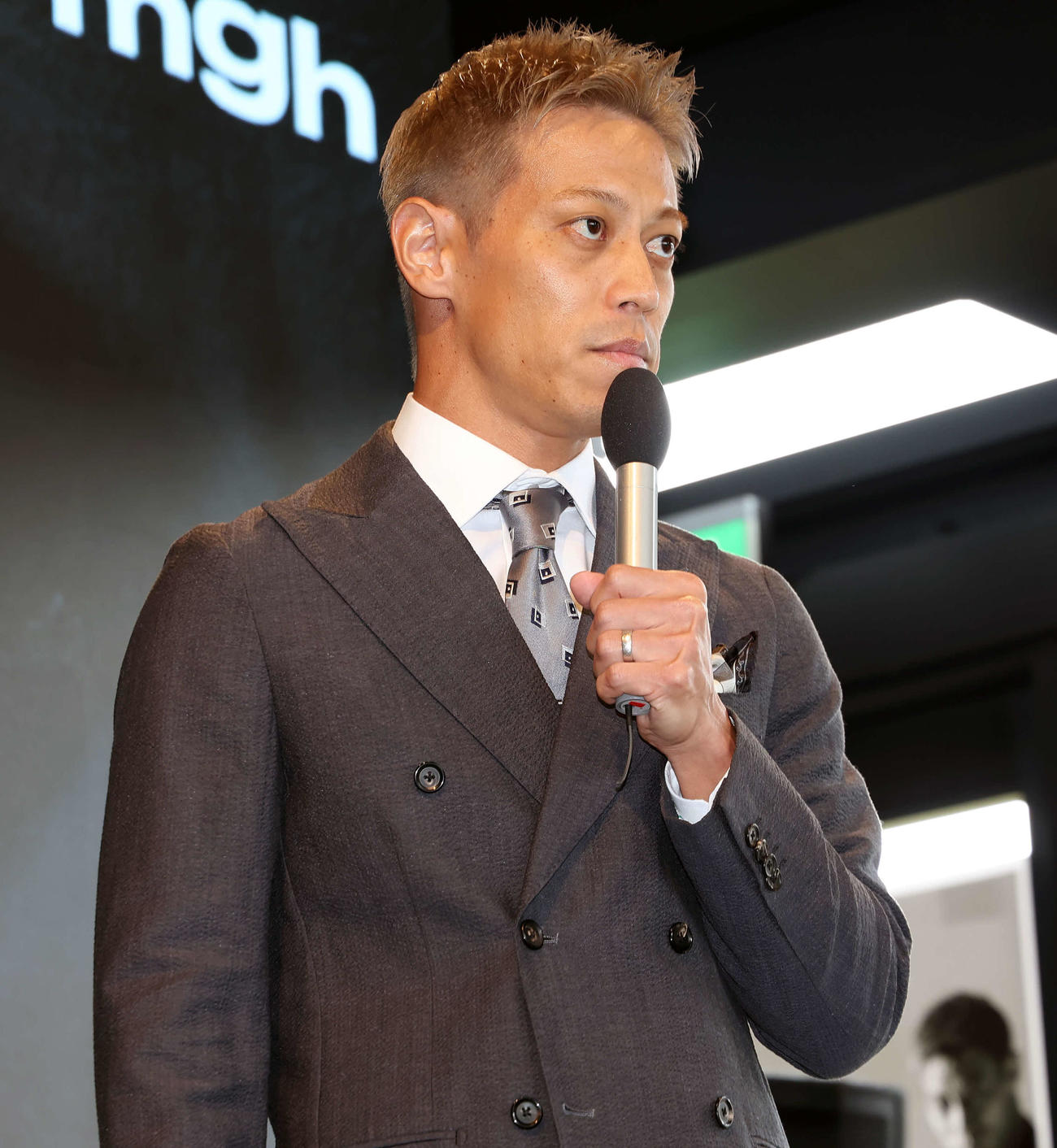 mghブランドローンチ記者発表会に登壇した本田圭佑（撮影・山本朝陽）