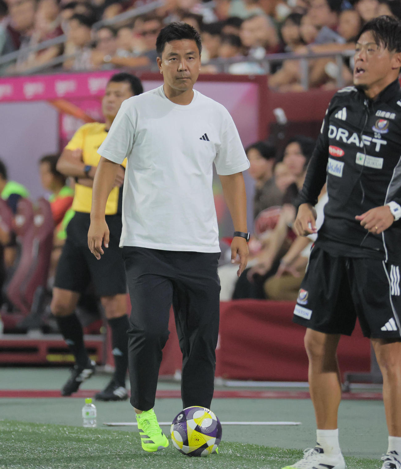 神戸対横浜　試合を見つめる横浜大島監督（撮影・宮崎幸一）