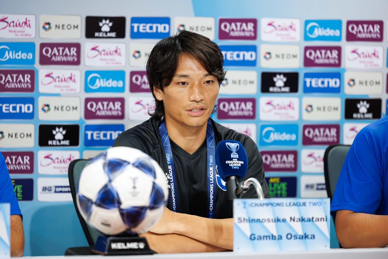 ACL2ラチャブリ戦の公式会見に出席したG大阪DF中谷（C）GAMBAOSAKA