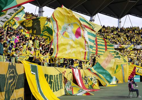 千葉対今治　今治戦で盛り上がる千葉サポーター（共同）