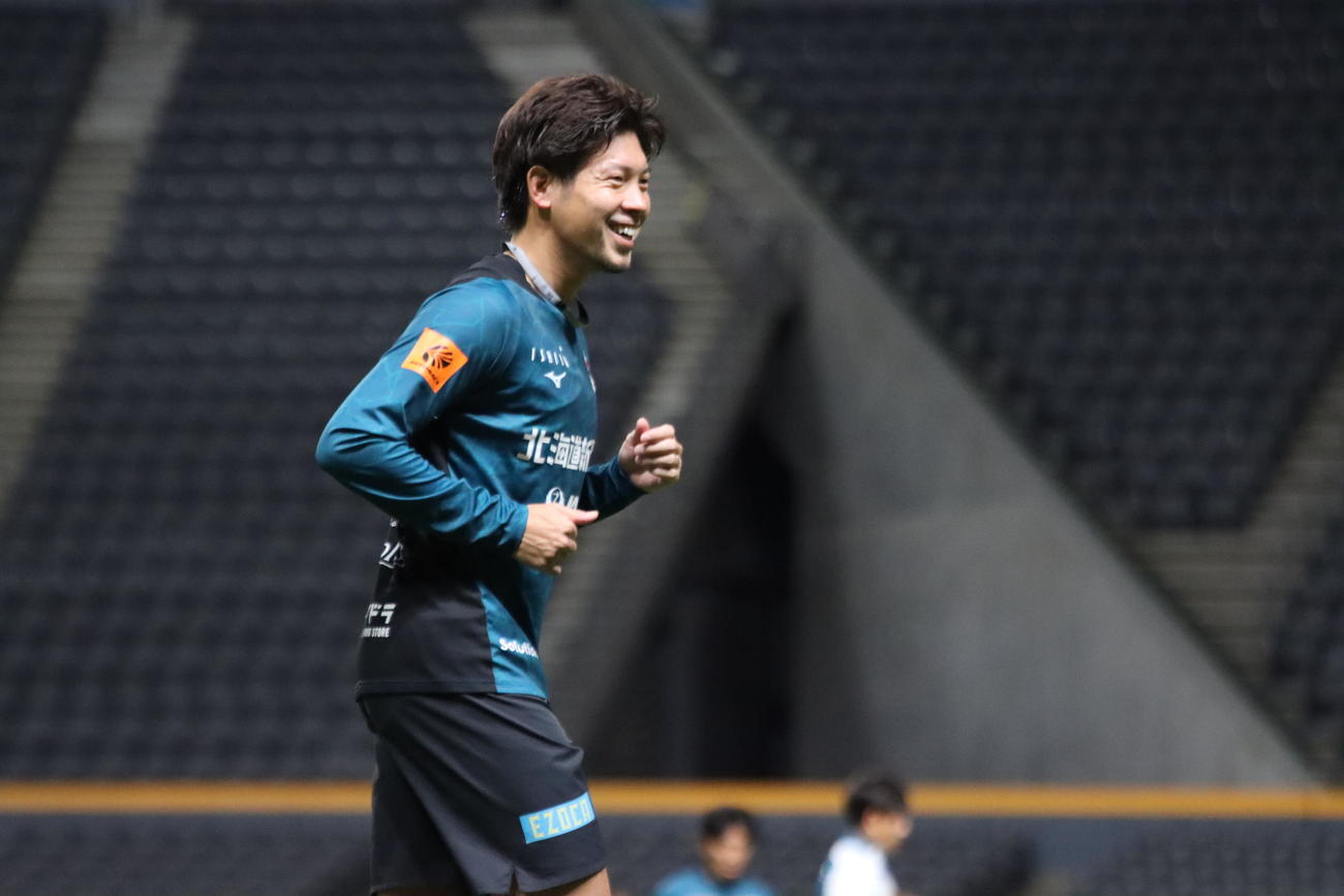 愛媛戦前日練習に参加した札幌深井（撮影・保坂果那）