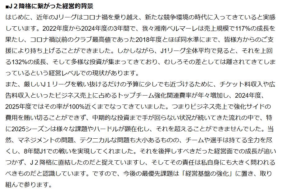 湘南ベルマーレの公式ホームページから