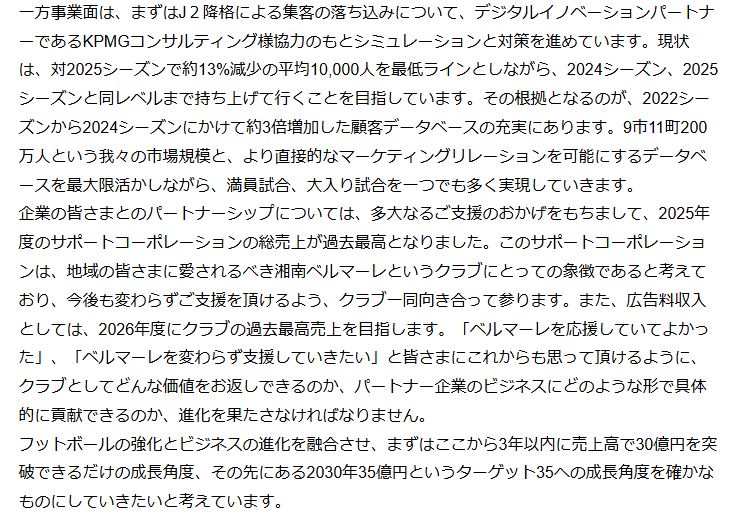 湘南ベルマーレの公式ホームページから