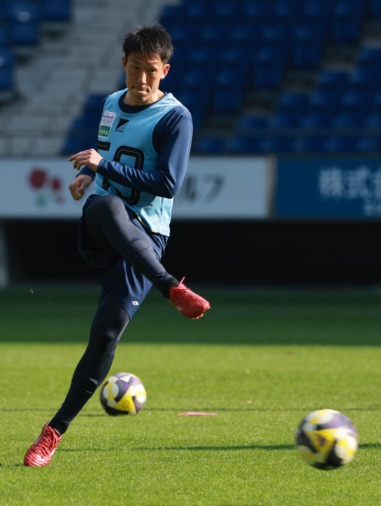 JPFAトライアウトに参加する元カマターレ讃岐の丹羽（撮影・上田博志）