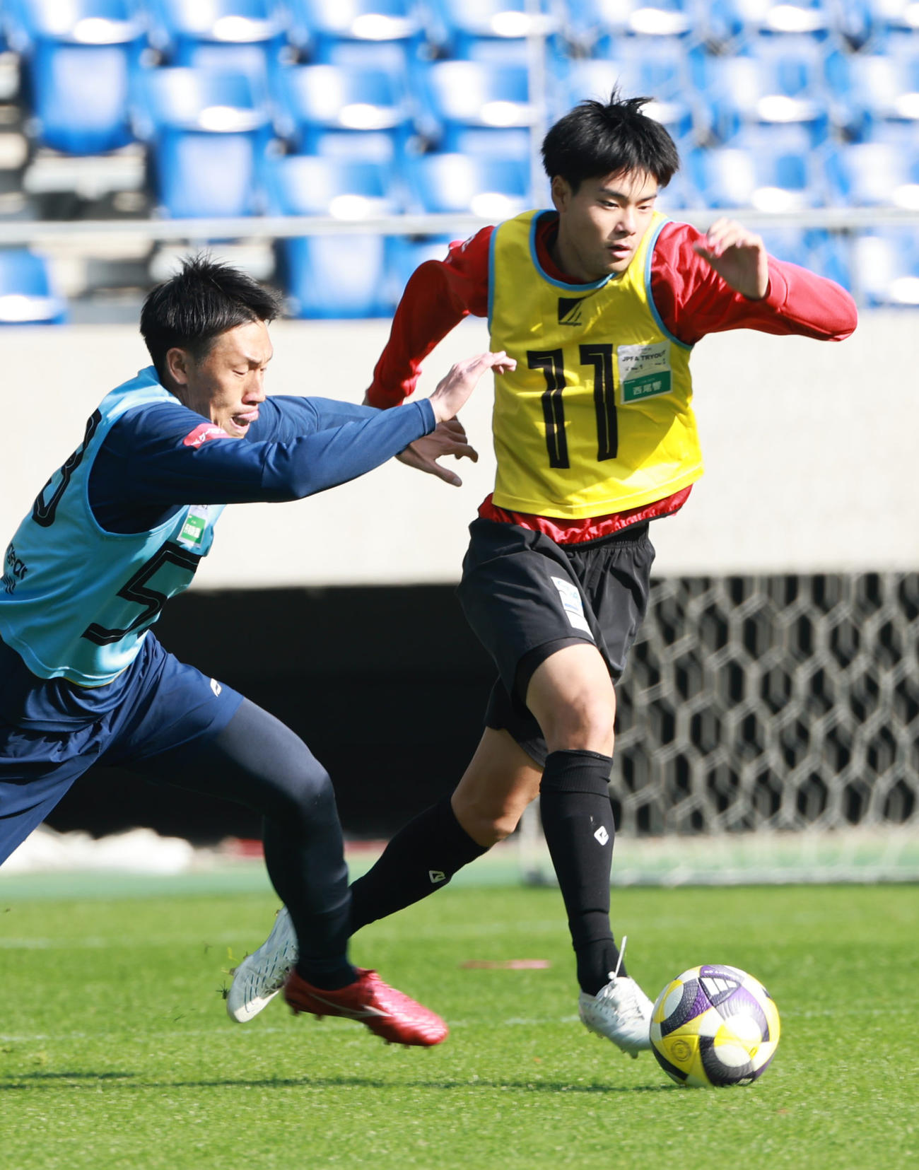 JPFAトライアウトに参加する元ガイナーレ鳥取の西尾（撮影・上田博志）