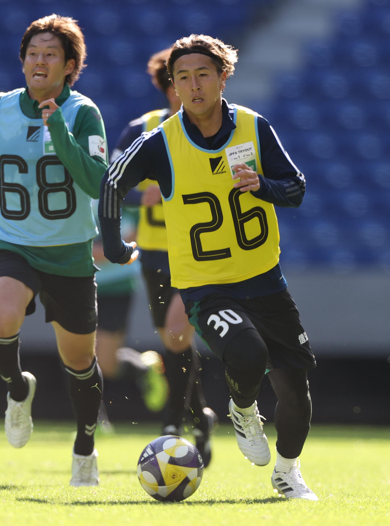 JPFAトライアウトに参加する元松本の国分（撮影・上山淳一）