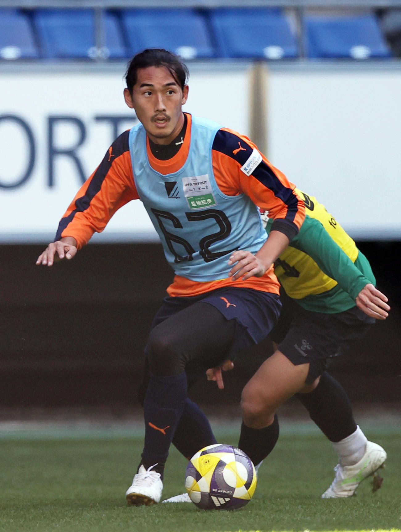 JPFAトライアウトに参加する元清水の堅物（撮影・上山淳一）