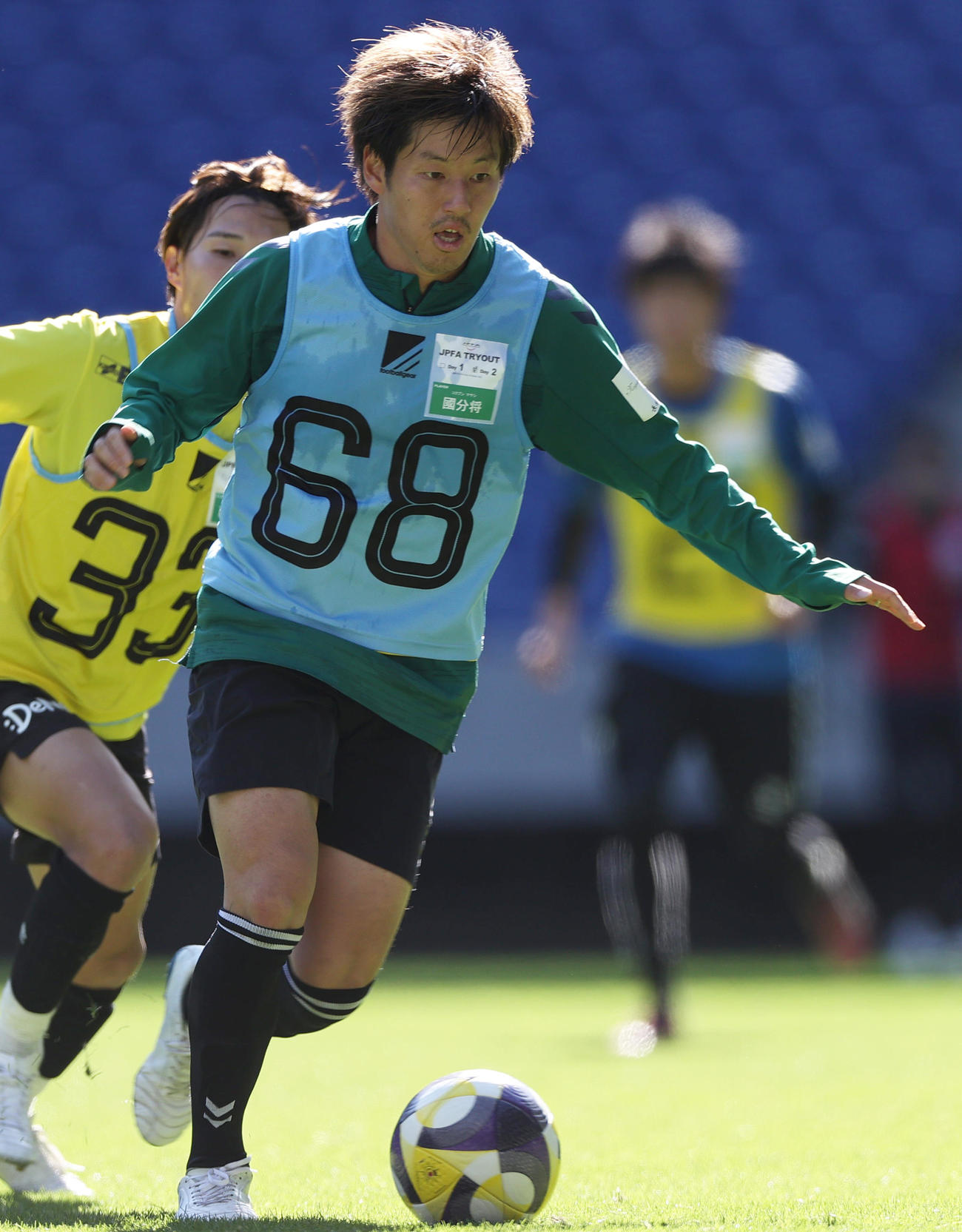 JPFAトライアウトに参加する元八戸の国分将（撮影・上山淳一）