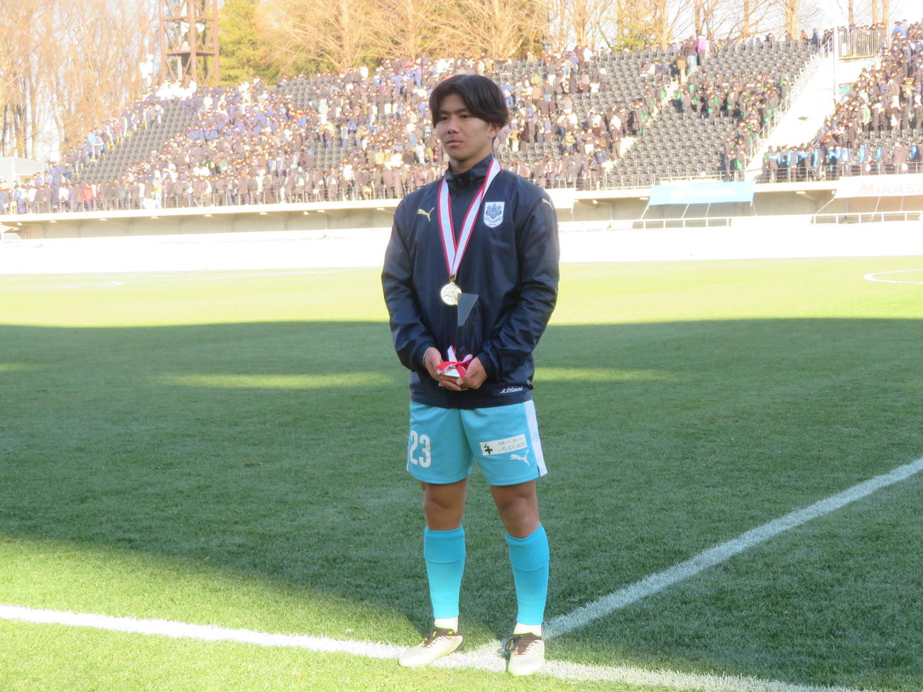 第74回全日本大学サッカー選手権で優勝した筑波大のMF大谷湊斗（撮影・佐藤成）