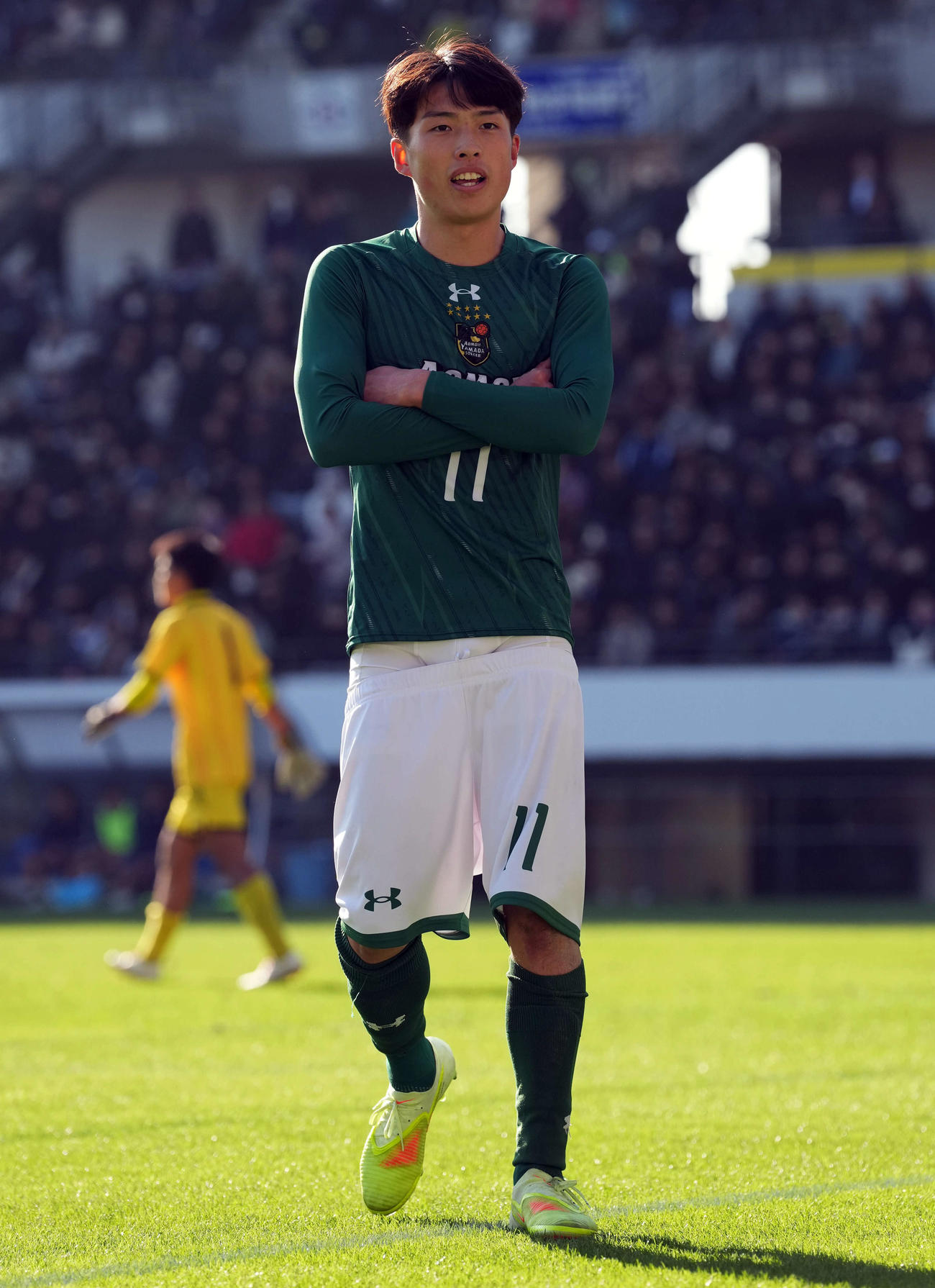 青森山田対初芝橋本　後半、PKでゴールを決めた青森山田・桑原（撮影・たえ見朱実）