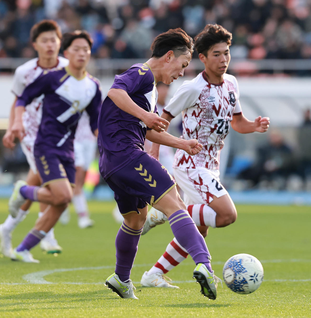 堀越対宇治山田商　後半、自身2点目のゴールを決める堀越・谷口昊（撮影・野上伸悟）