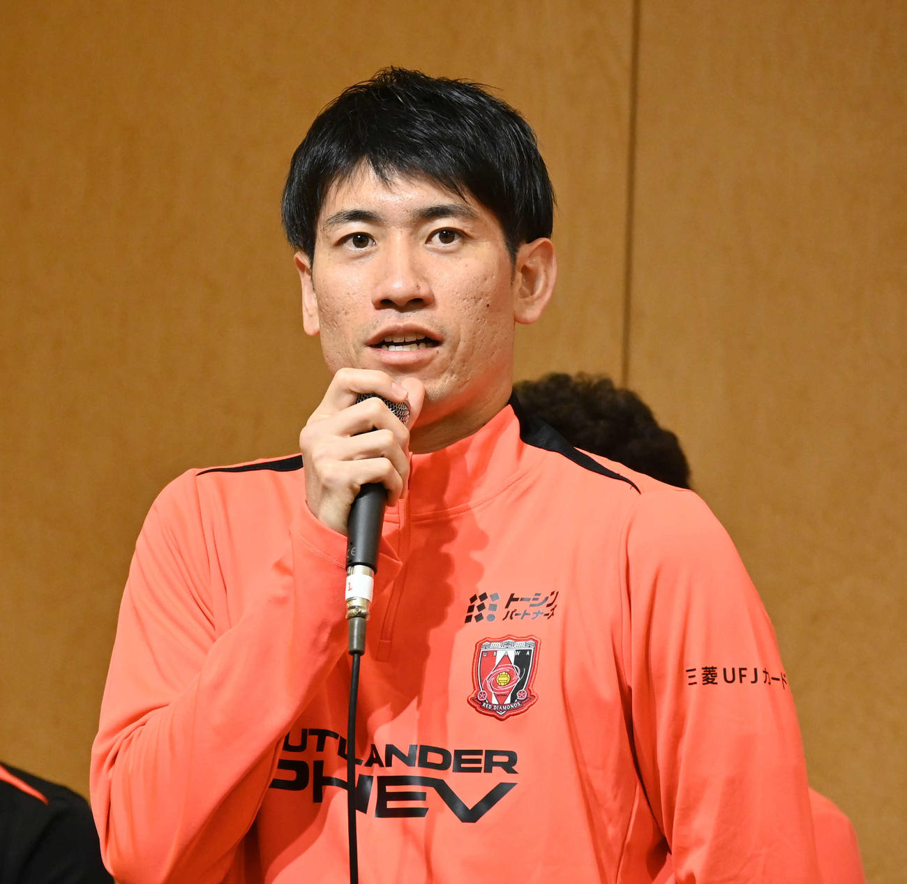 浦和の新体制会見に出席した片山（撮影・飯岡大暉）
