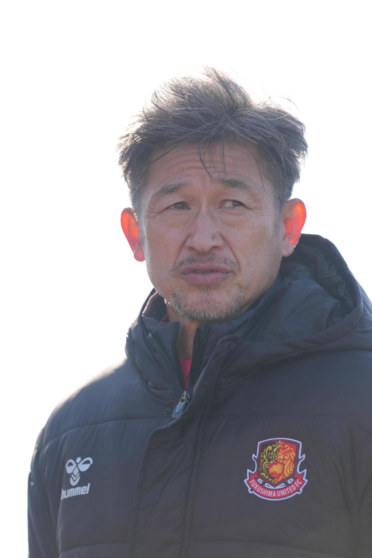 練習を終え、取材に応じるJ3福島カズ（撮影・足立雅史）
