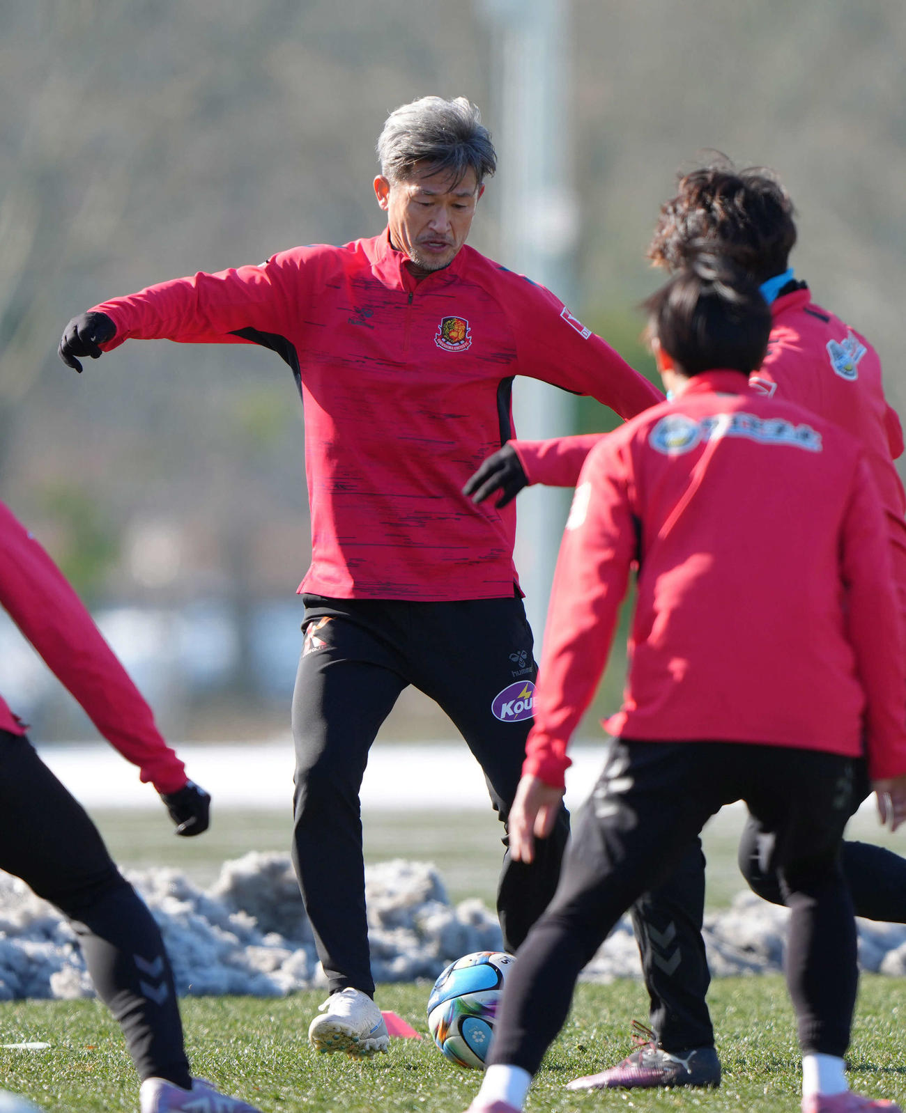 J3福島の練習に合流したカズ（撮影・足立雅史）
