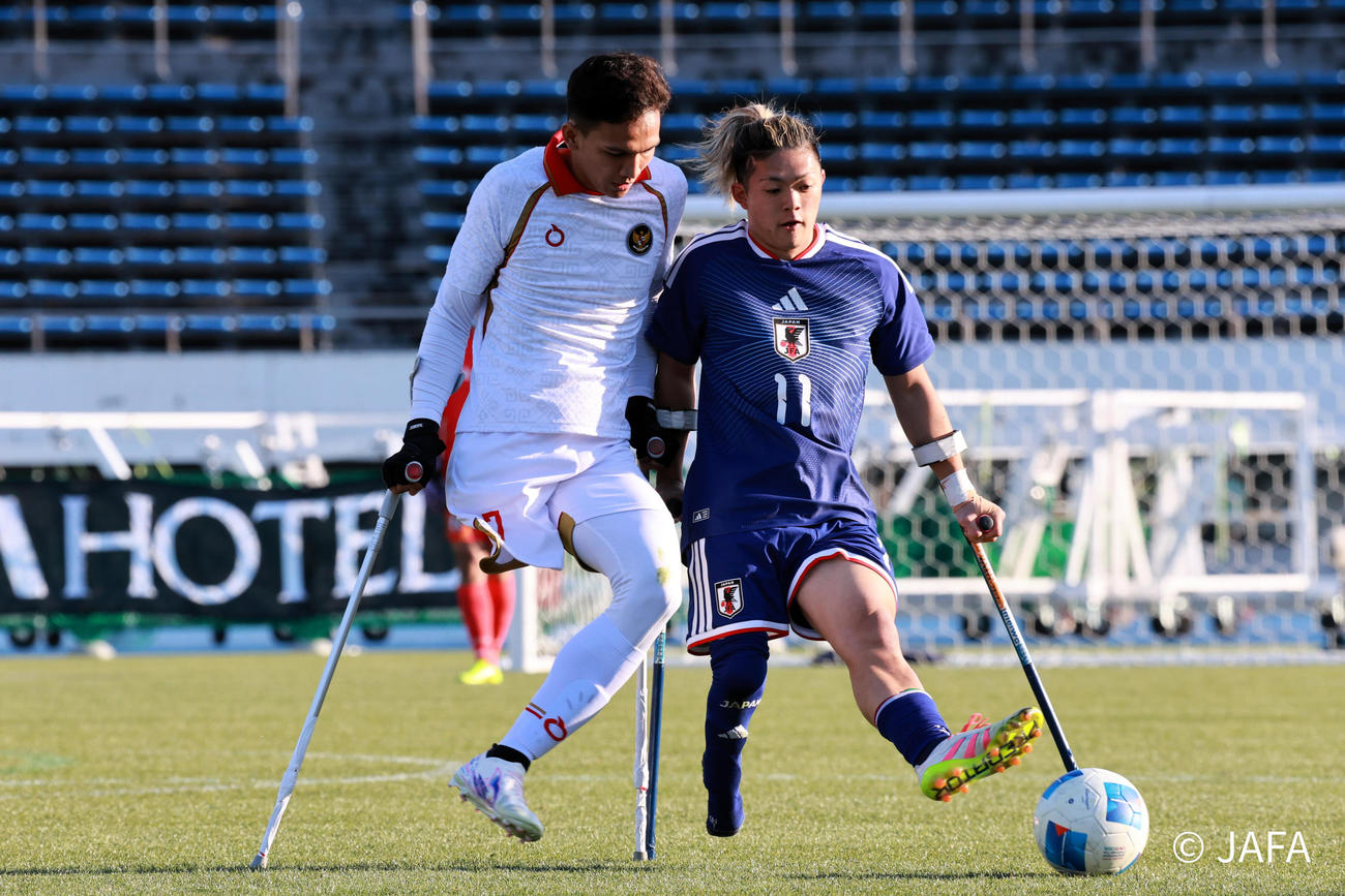 インドネシア戦で先制ゴールを決めたアンプティサッカー日本代表FP後藤大輝（C）JAFA