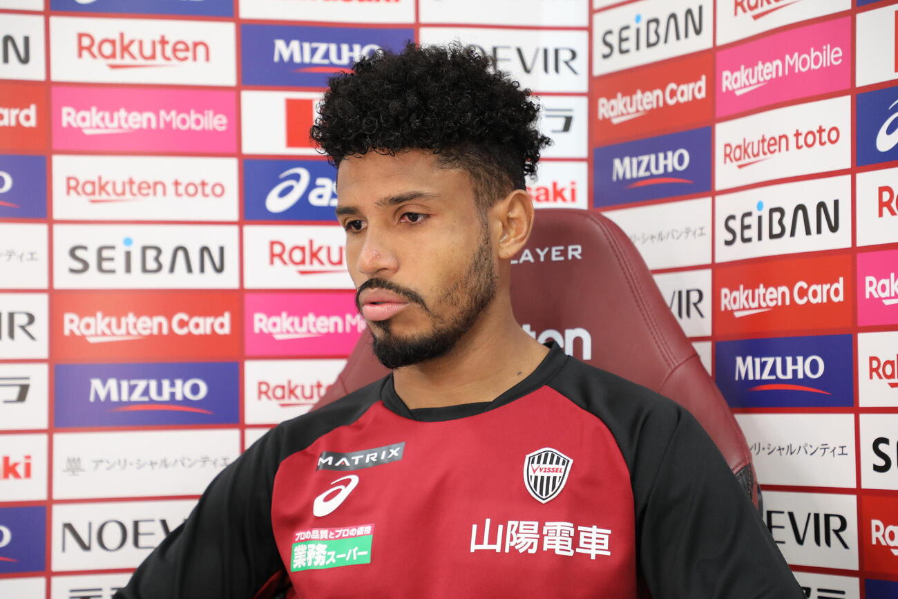 広島戦に向けたオンライン取材に応じる神戸DFジエゴ（C）VISSEL KOBE