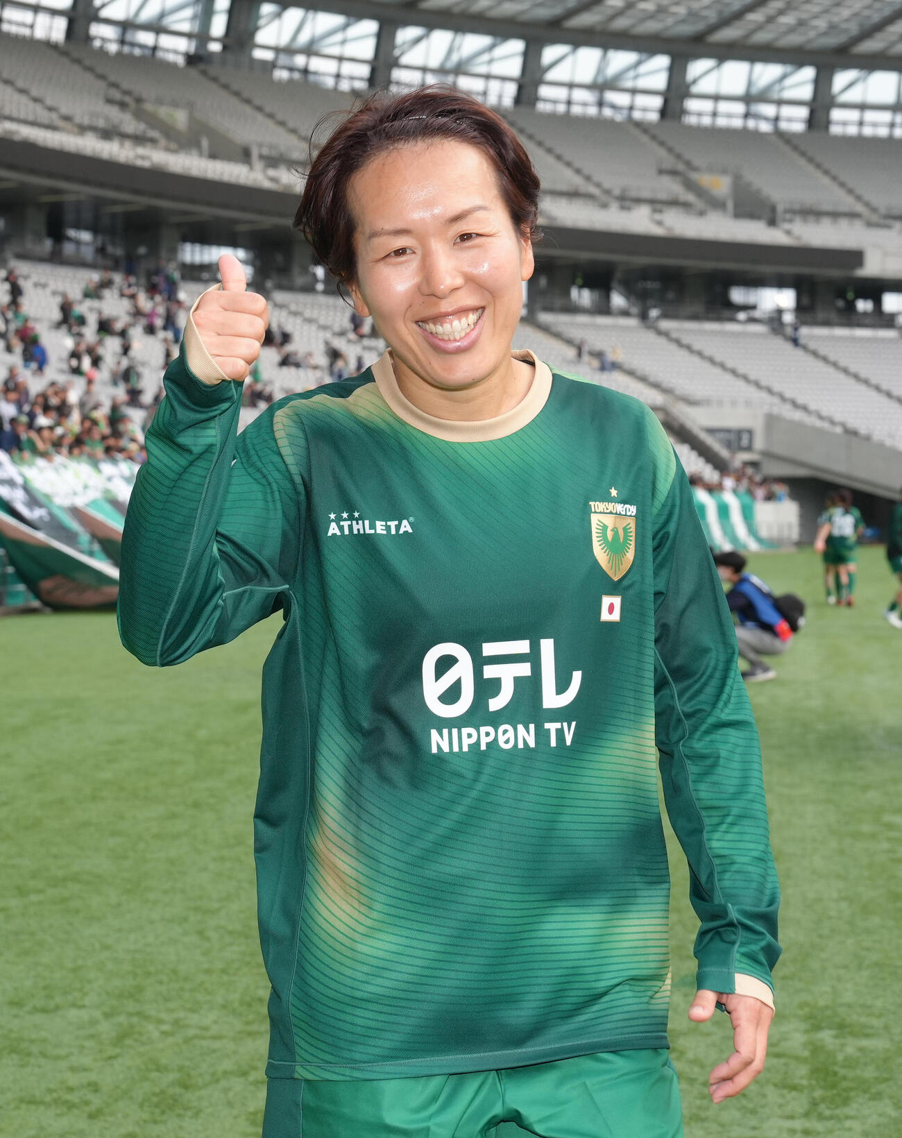 日テレ東京V対スタリオン・ラグナ　快勝し、笑顔を見せる日テレ東京V岩清水（撮影・足立雅史）