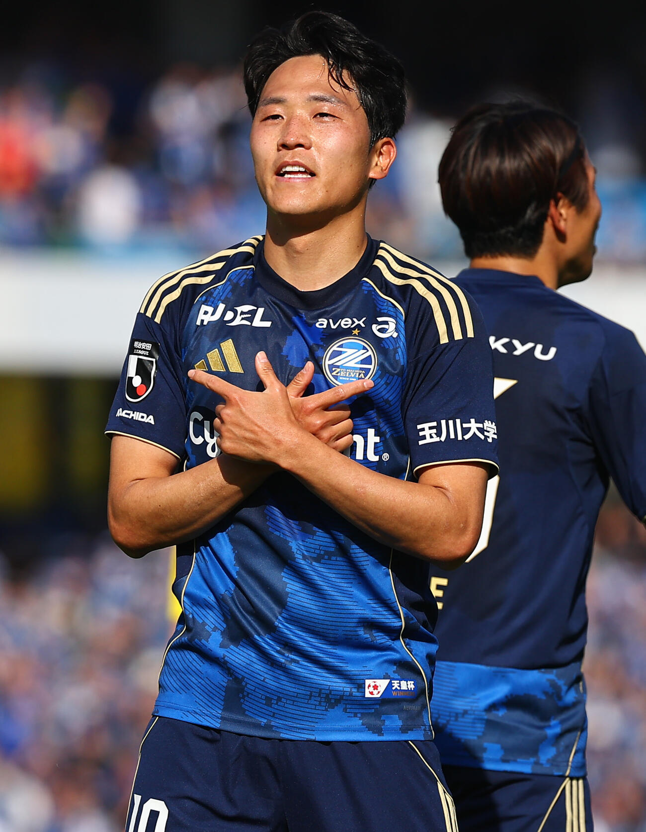 町田対柏　後半、先制ゴールを決め喜ぶ町田ナ・サンホ（撮影・野上伸悟）