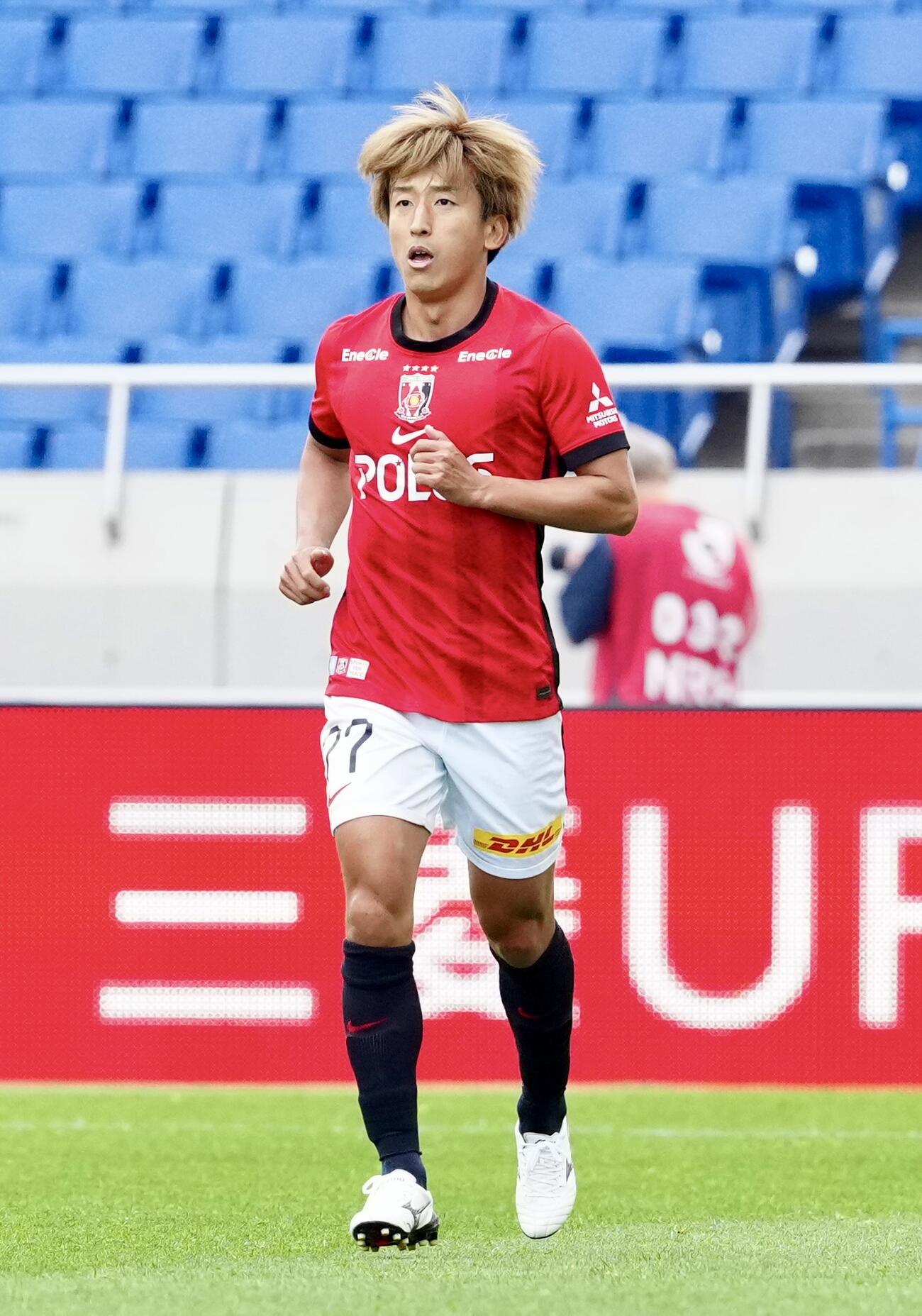 明治安田J1百年構想リーグ　第12節　浦和対横浜　前半、ゴールを決めた浦和金子拓郎（撮影・江口和貴）