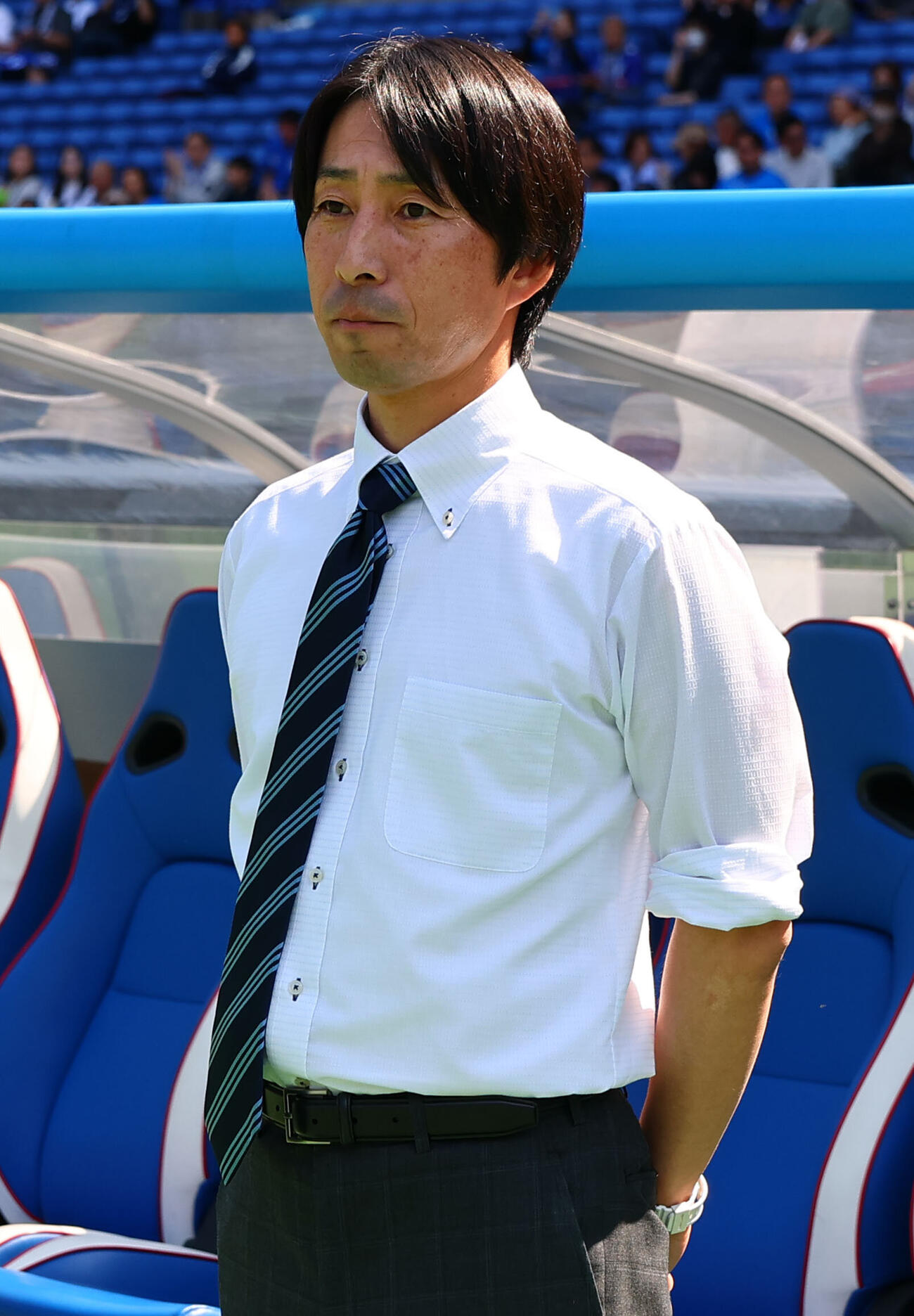 横浜対水戸　水戸樹森大介監督（撮影・野上伸悟）