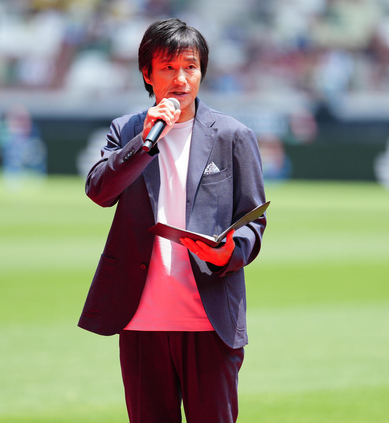JリーグオールスターDAZNカップ　プレショーに登場した中山雅史氏（撮影・鈴木みどり）