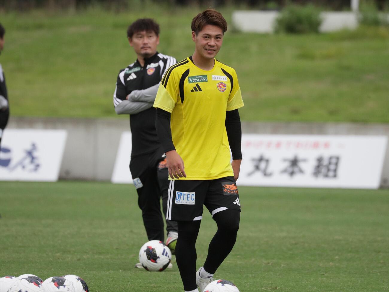 キャンプ初日、トレーニング中の仙台FW中島元彦（撮影・高橋香奈）