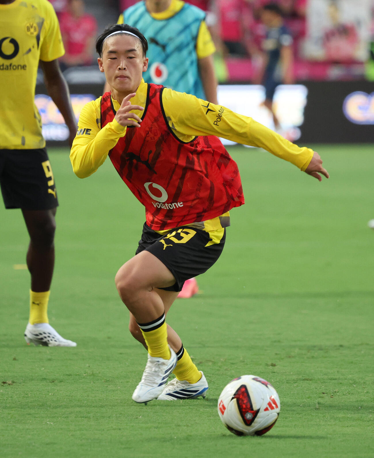 C大阪対ドルトムント　試合前の練習を行うドルトムント山本天翔（撮影・西尾就之）