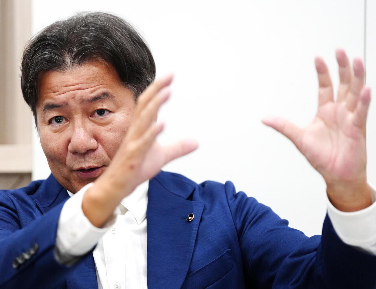 本紙インタビューで語るJリーグ野々村芳和チェアマン（撮影・江口和貴）