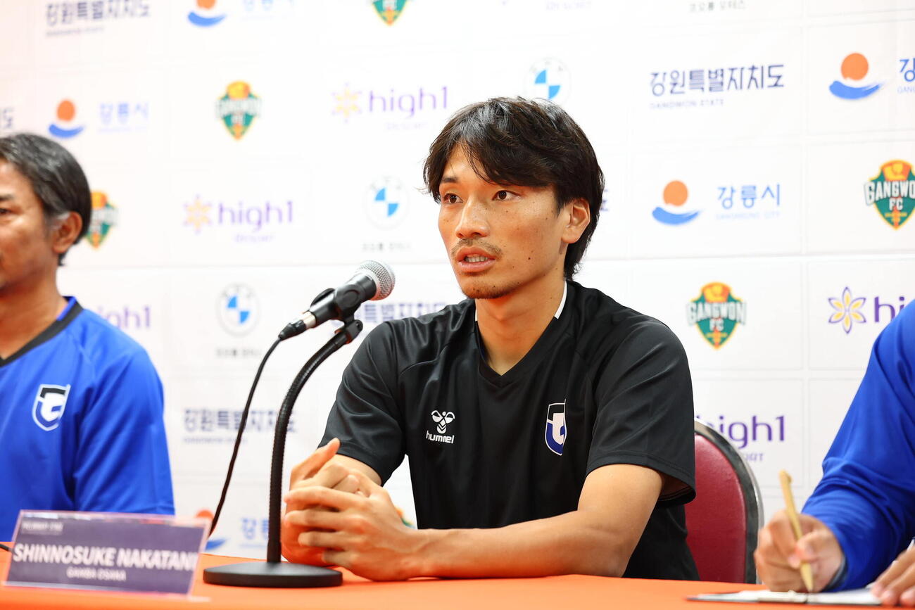 ACLEプレーオフの前日会見に出席したG大阪DF中谷進之介（C）GAMBA OSAKA