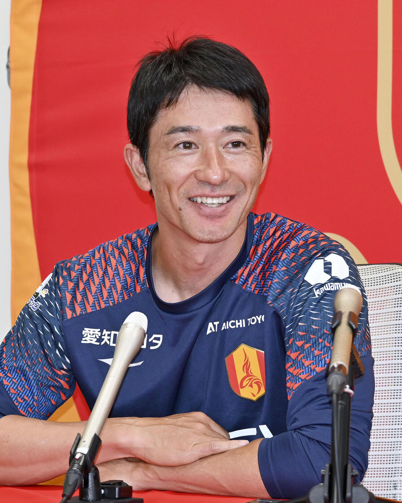 名古屋U－21の監督に就任し、記者会見する玉田圭司氏＝13日、愛知県豊田市（共同）