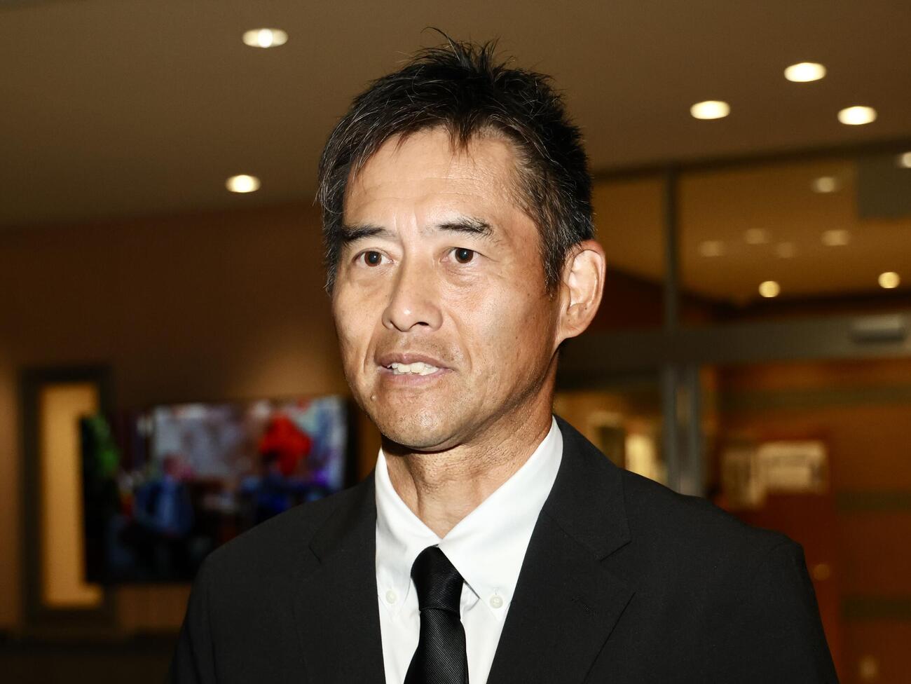 取材に応じる川口能活氏（撮影・河田真司）